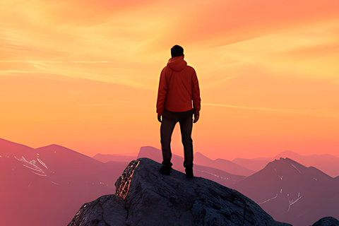 persona en la sima de una roca